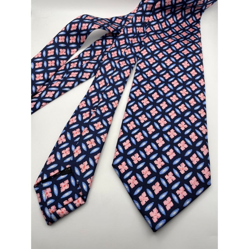 Luigi Borrelli Napoli Silk Tie Navy Blue Pink Geometric Floral Made in Italy